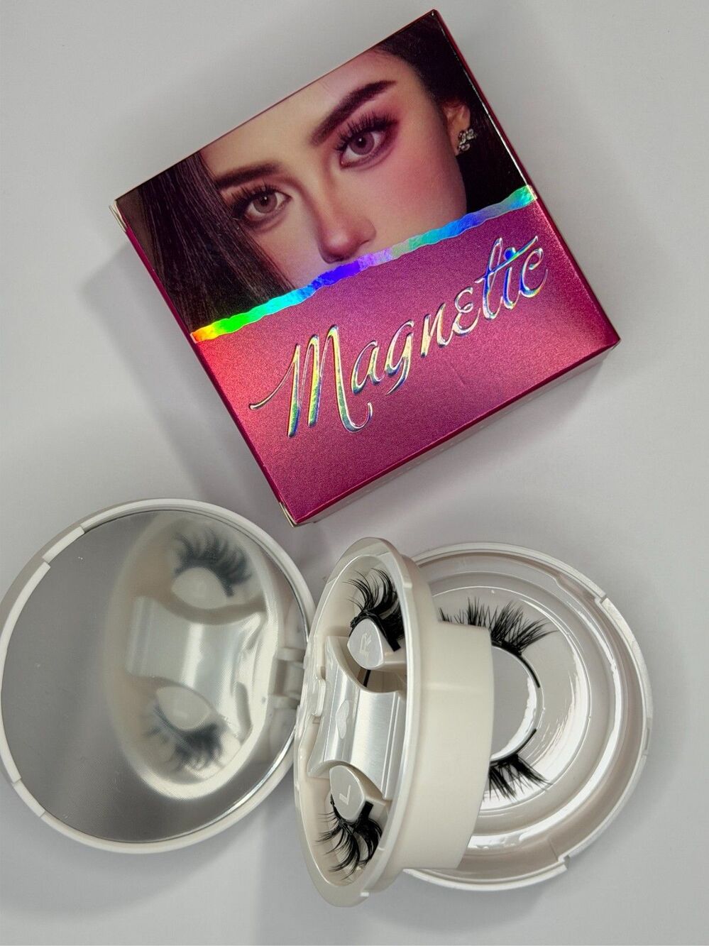 2 Pair Magnetic Lash Set With Mirror Compact Case No Glue False Eyelashes